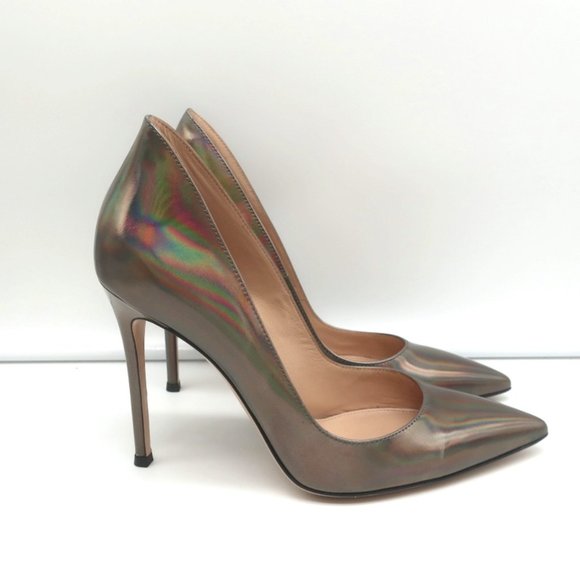 GIANVITO ROSSI ELLIPSIS HIGH BACK PUMPS HOLOGRAPHIC LEATHER SIZE 39 POINTED TOE - Picture 2 of 12